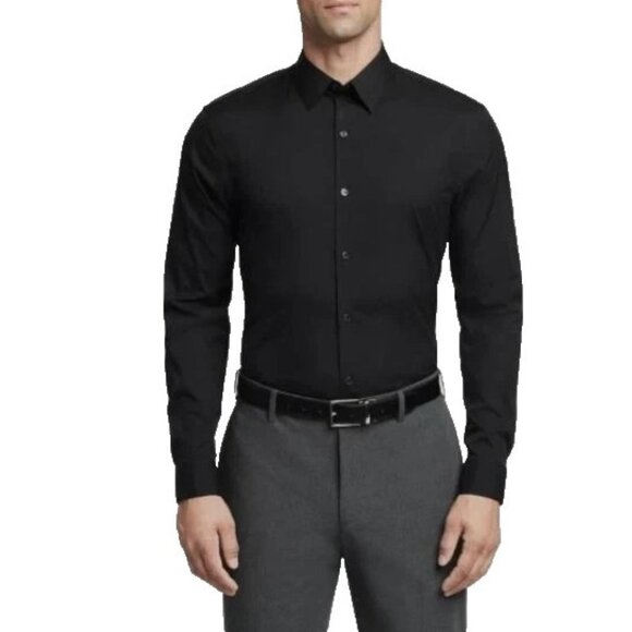 NWOT Calvin Klein Men's M Active Performance Stretch Dress Shirt  Black - Picture 1 of 8